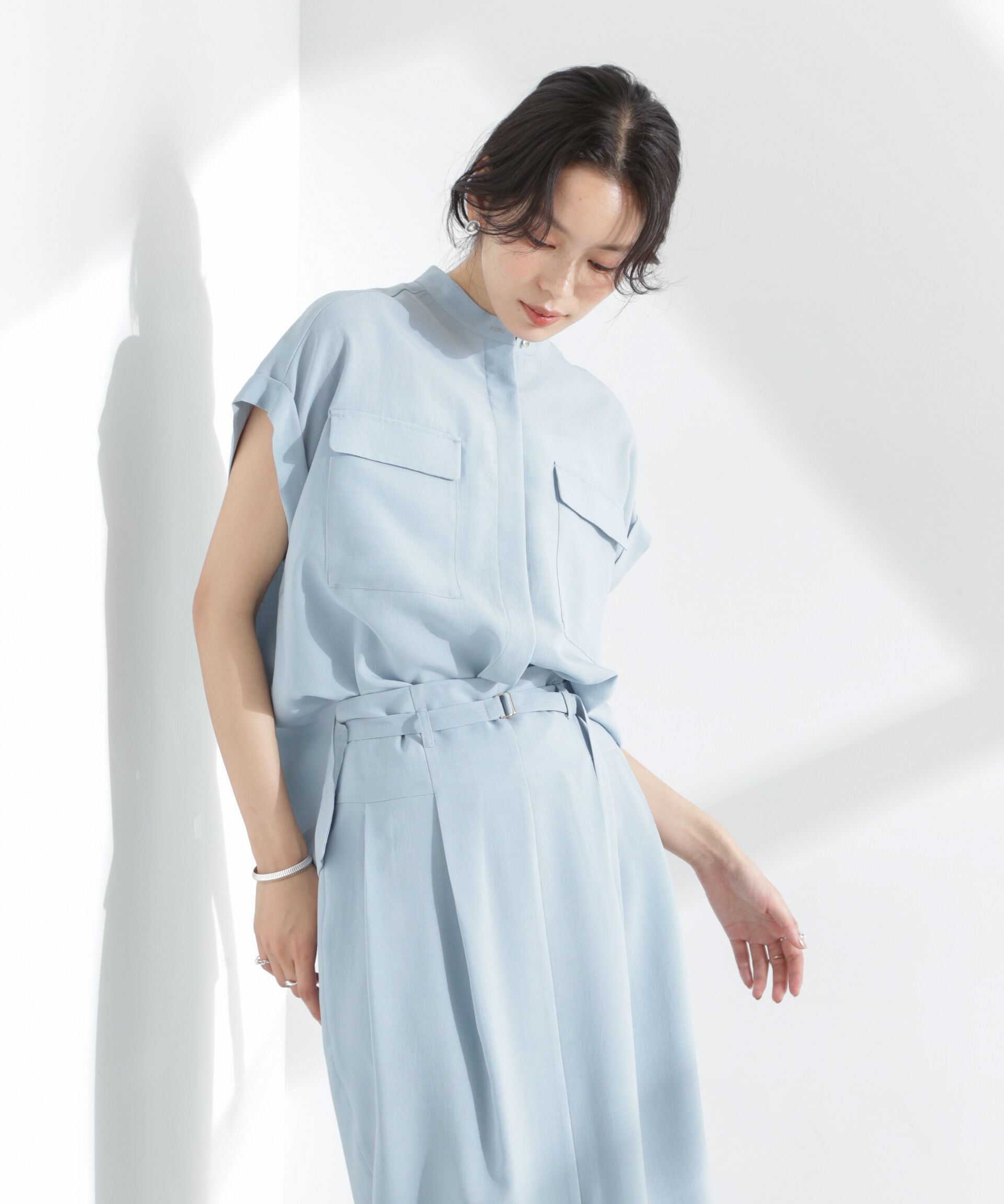 nano･universe「メランジドライ スタンドポケットシャツ(セットアップ可)」|シャツ・ブラウス|