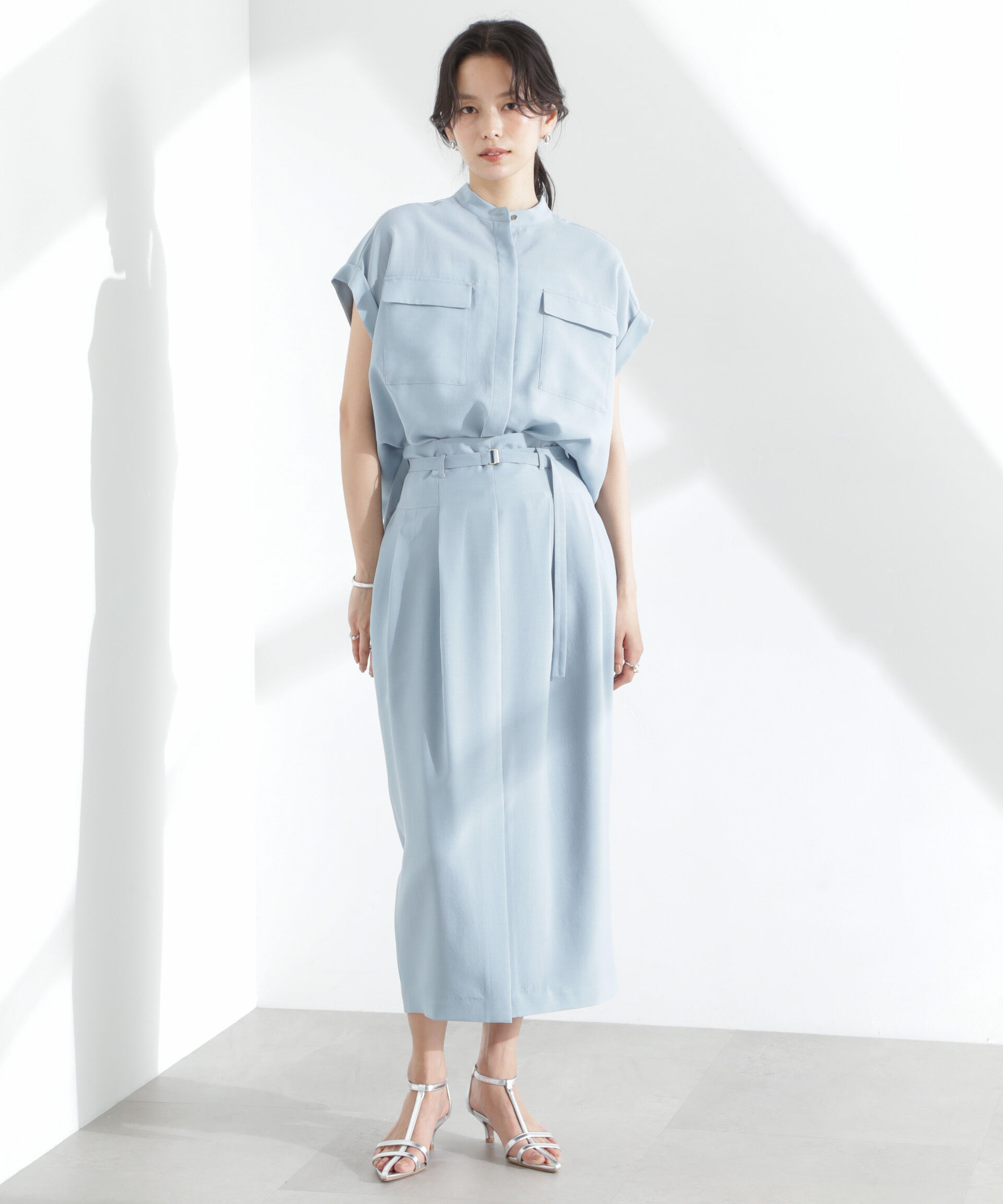 nano･universe「メランジドライ スタンドポケットシャツ(セットアップ可)」|シャツ・ブラウス|