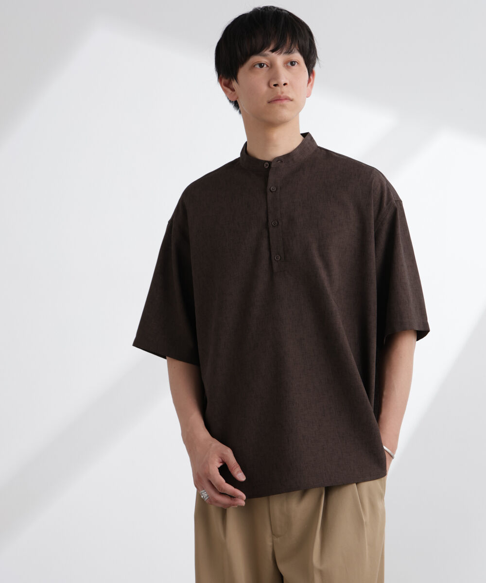 nano･universe「テックリネンバンドカラープルオーバーシャツ 半袖」|シャツ・ブラウス|