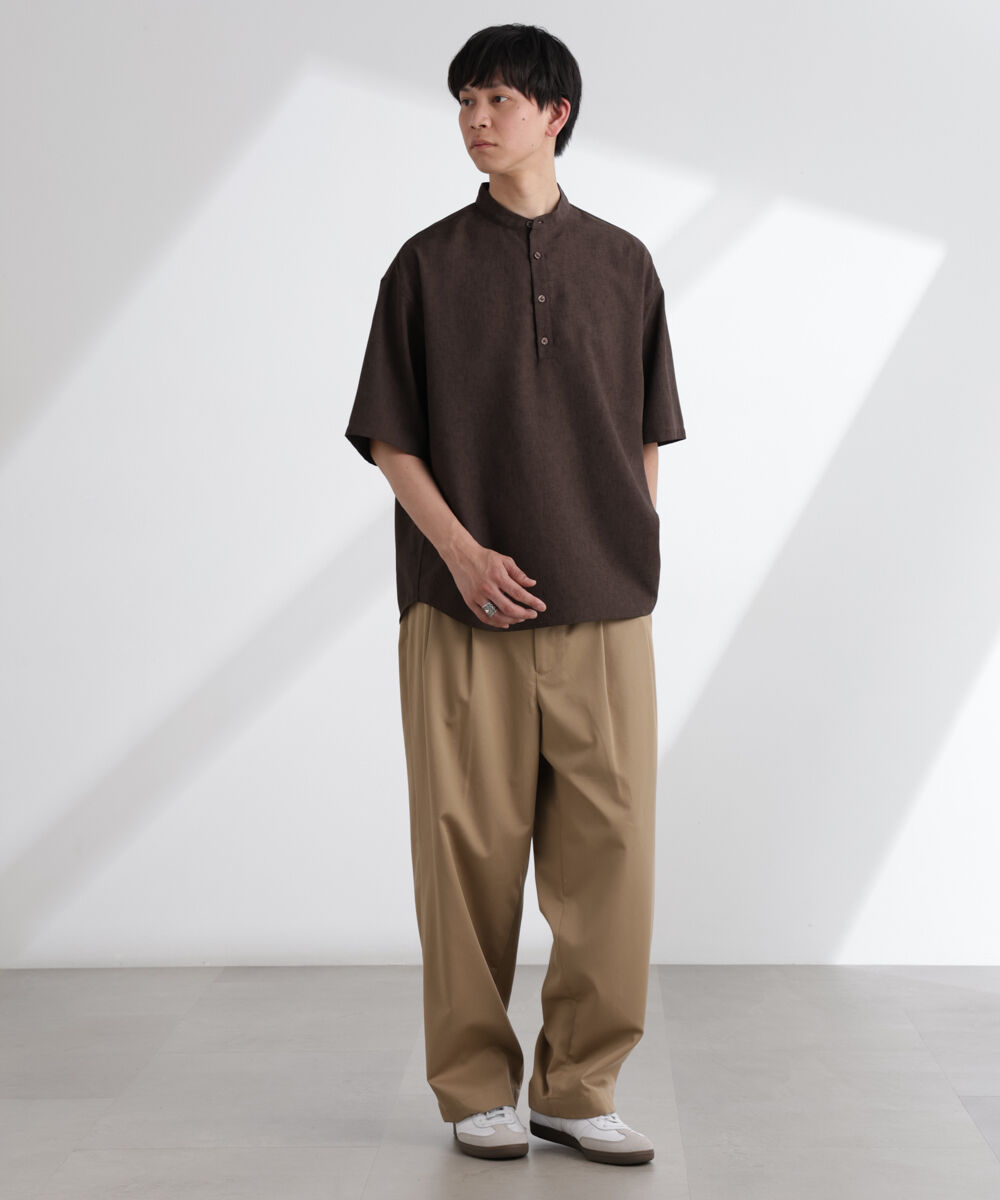 nano･universe「テックリネンバンドカラープルオーバーシャツ 半袖」|シャツ・ブラウス|