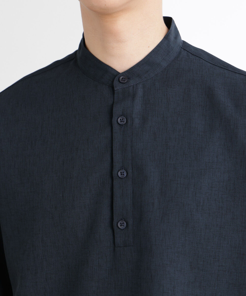 nano･universe「テックリネンバンドカラープルオーバーシャツ 半袖」|シャツ・ブラウス|