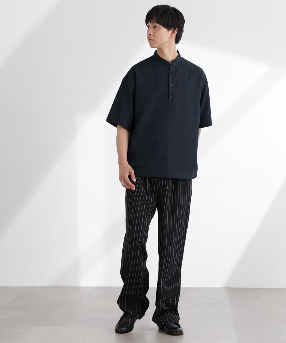 nano･universe「テックリネンバンドカラープルオーバーシャツ 半袖」|シャツ・ブラウス|