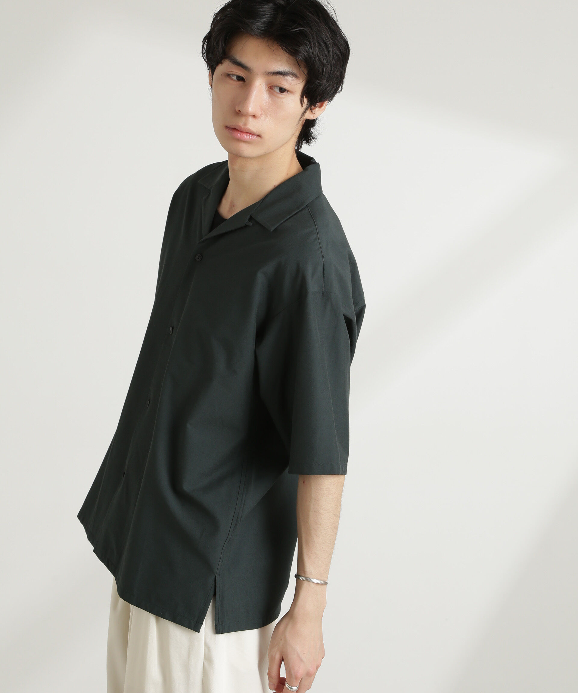 nano･universe「ストレッチワイドオープンカラーシャツ 半袖(セットアップ可)」|シャツ・ブラウス|