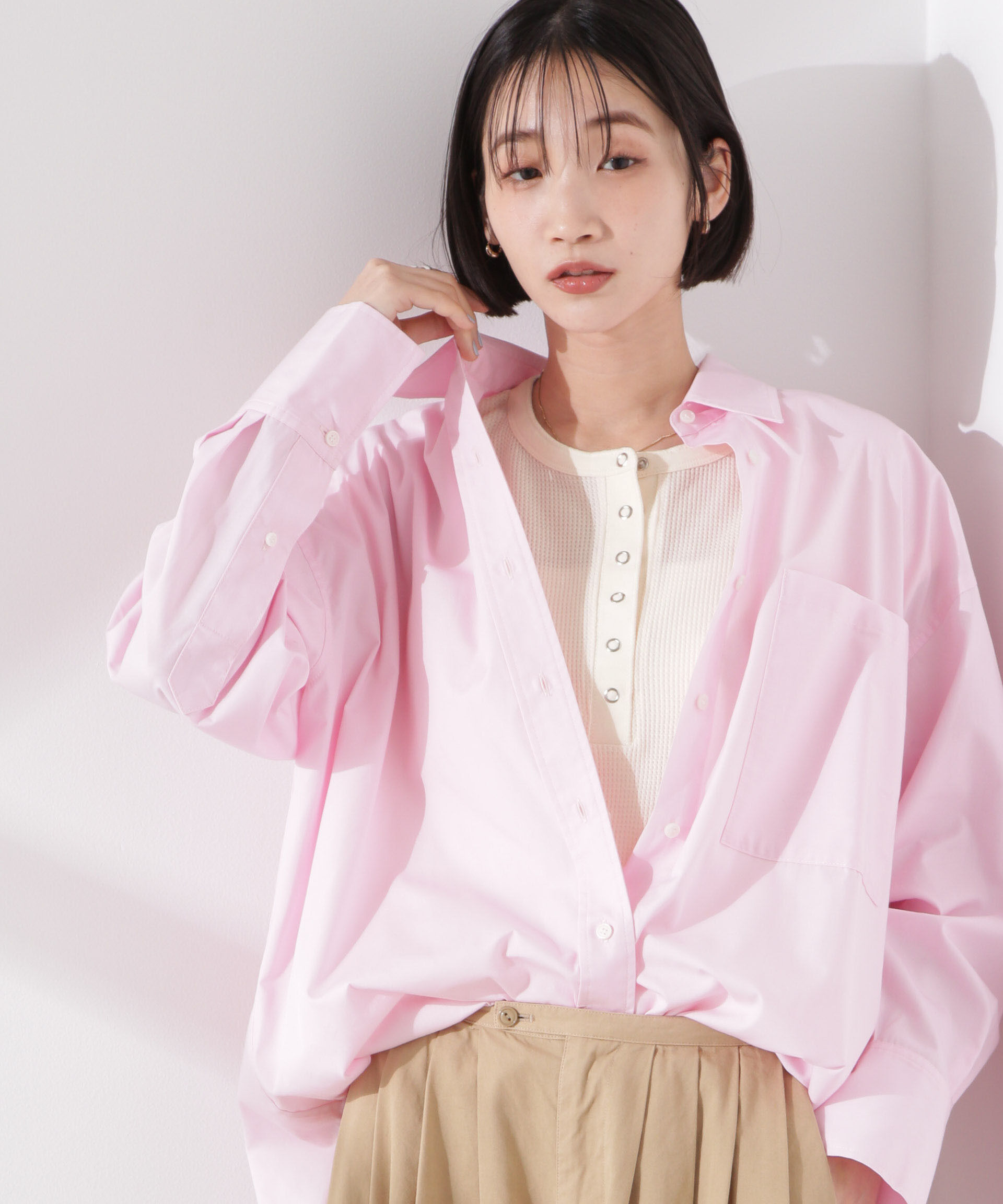 nano･universe「ワッフルヘンリーノースリーブトップス」|Tシャツ・カットソー|オートミール3