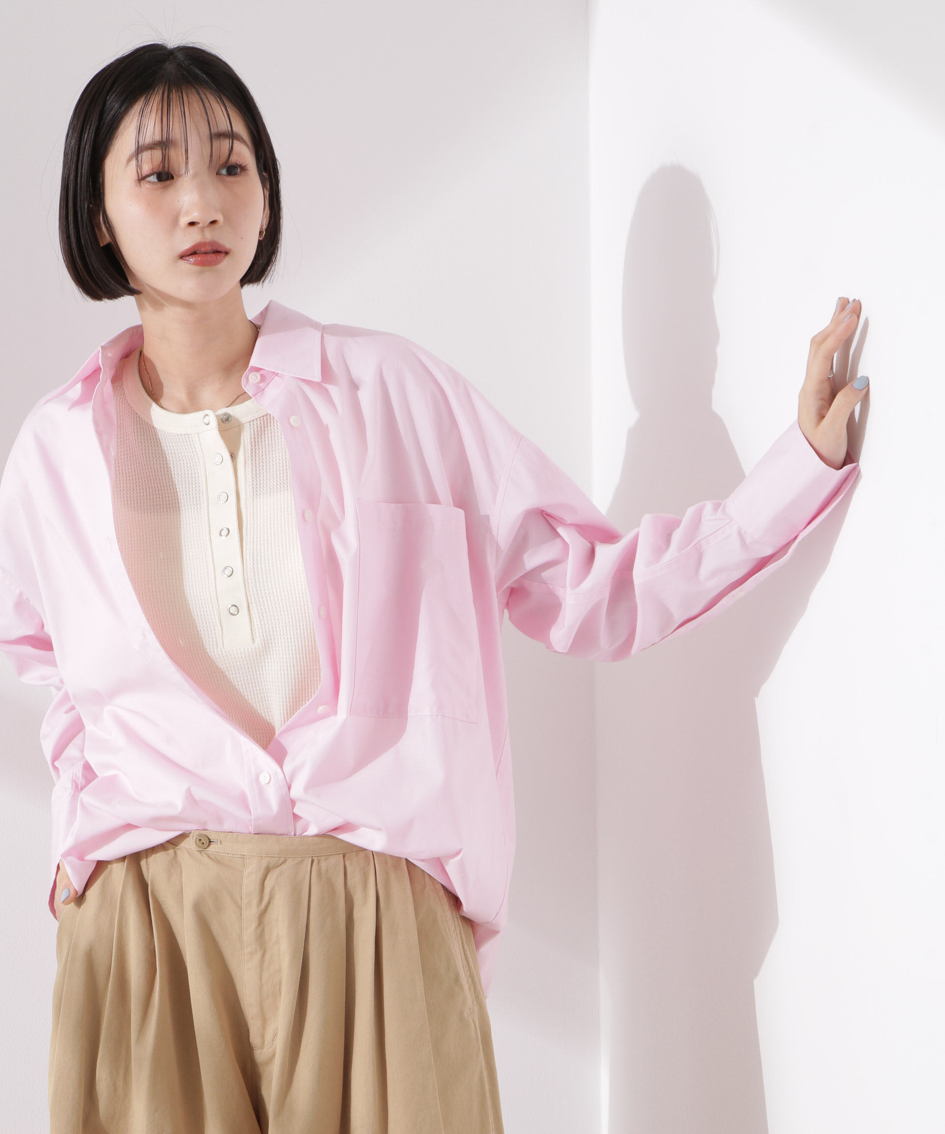 nano･universe「ワッフルヘンリーノースリーブトップス」|Tシャツ・カットソー|