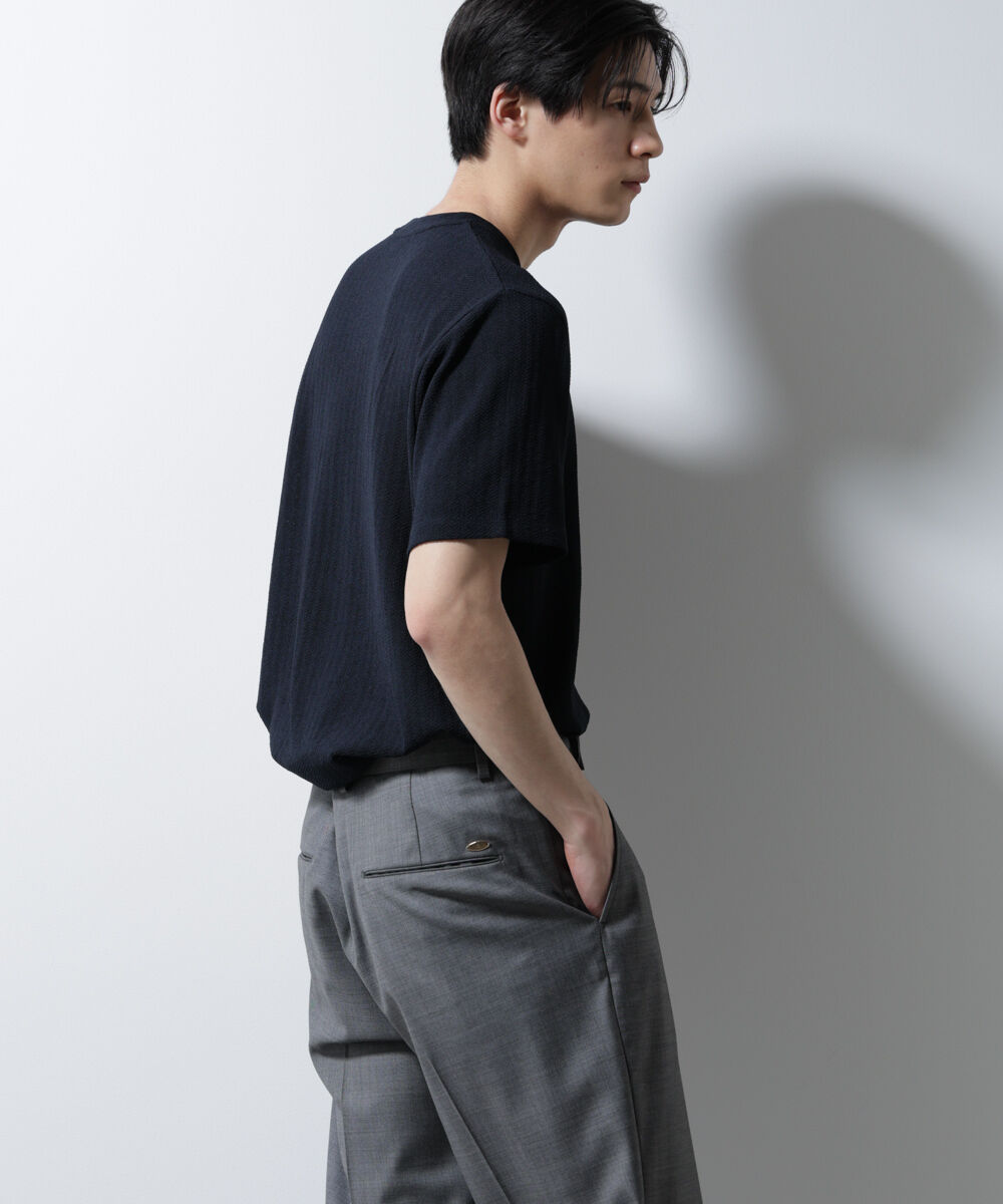 nano･universe「｢Damerino｣ヘリンボンクルーネックTシャツ/防シワ・吸水速乾・UVカット」|Tシャツ・カットソー|