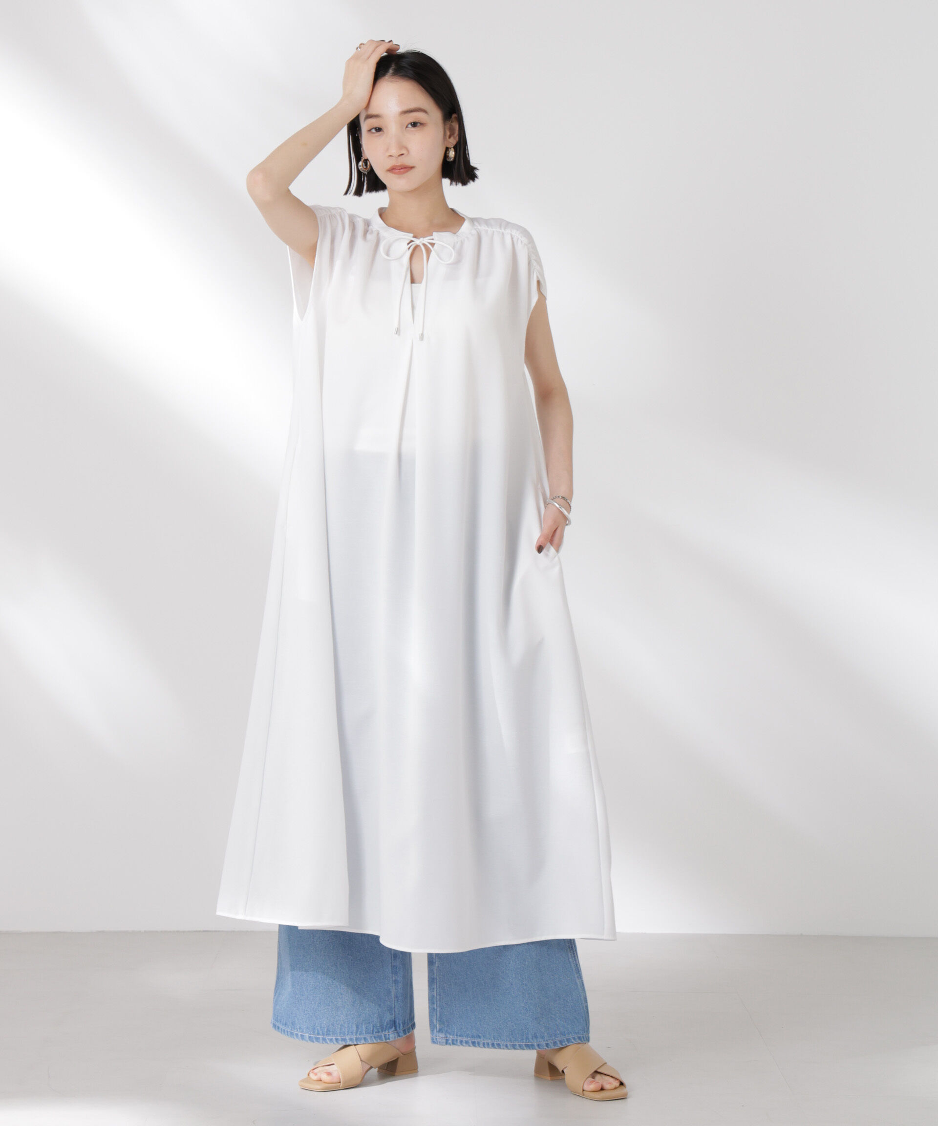 nano･universe「ギャザーショルダーフレアワンピース」|ワンピース|