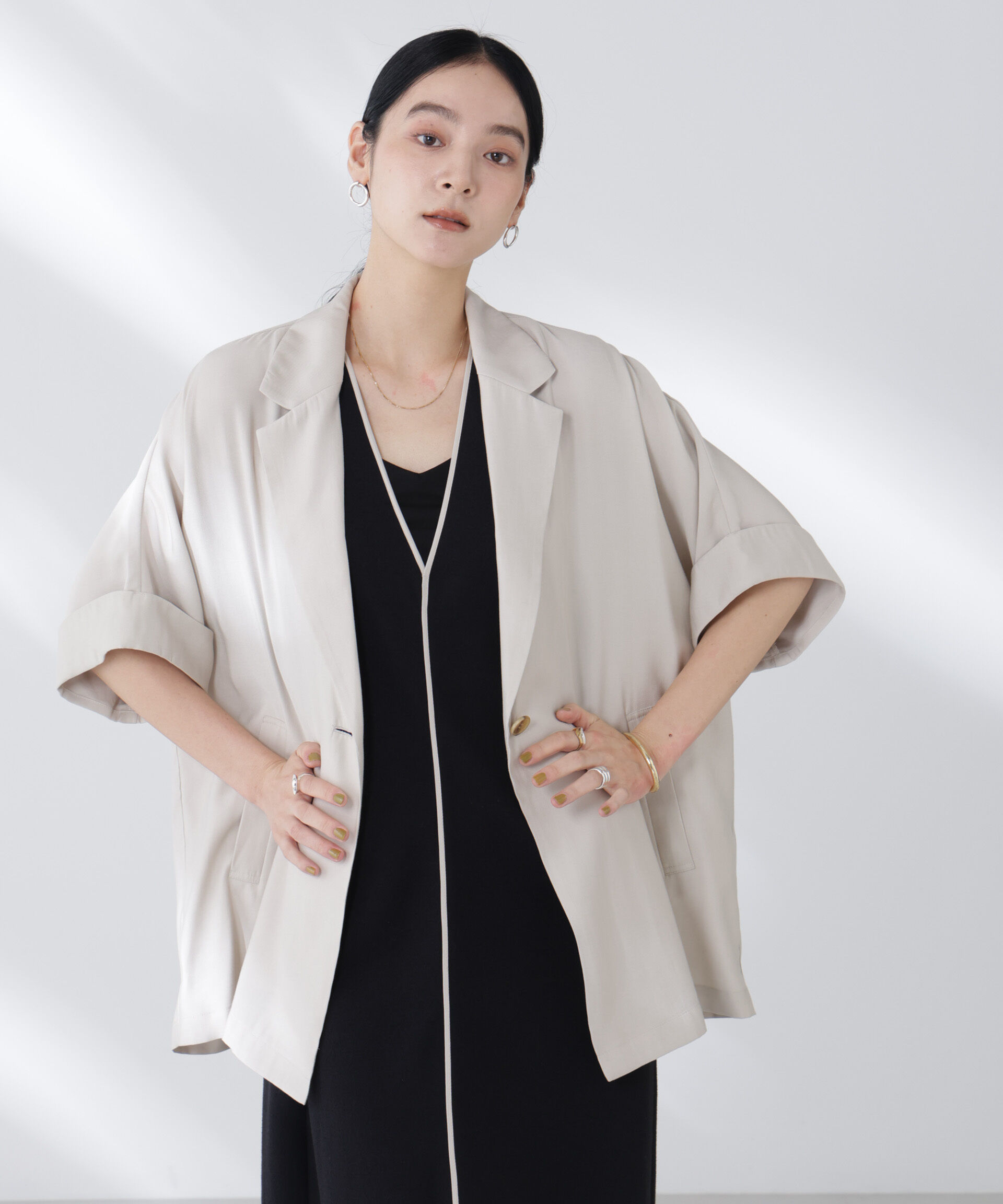 nano･universe「ハーフスリーブラフジャケット」|テーラードジャケット|ライトベージ 1