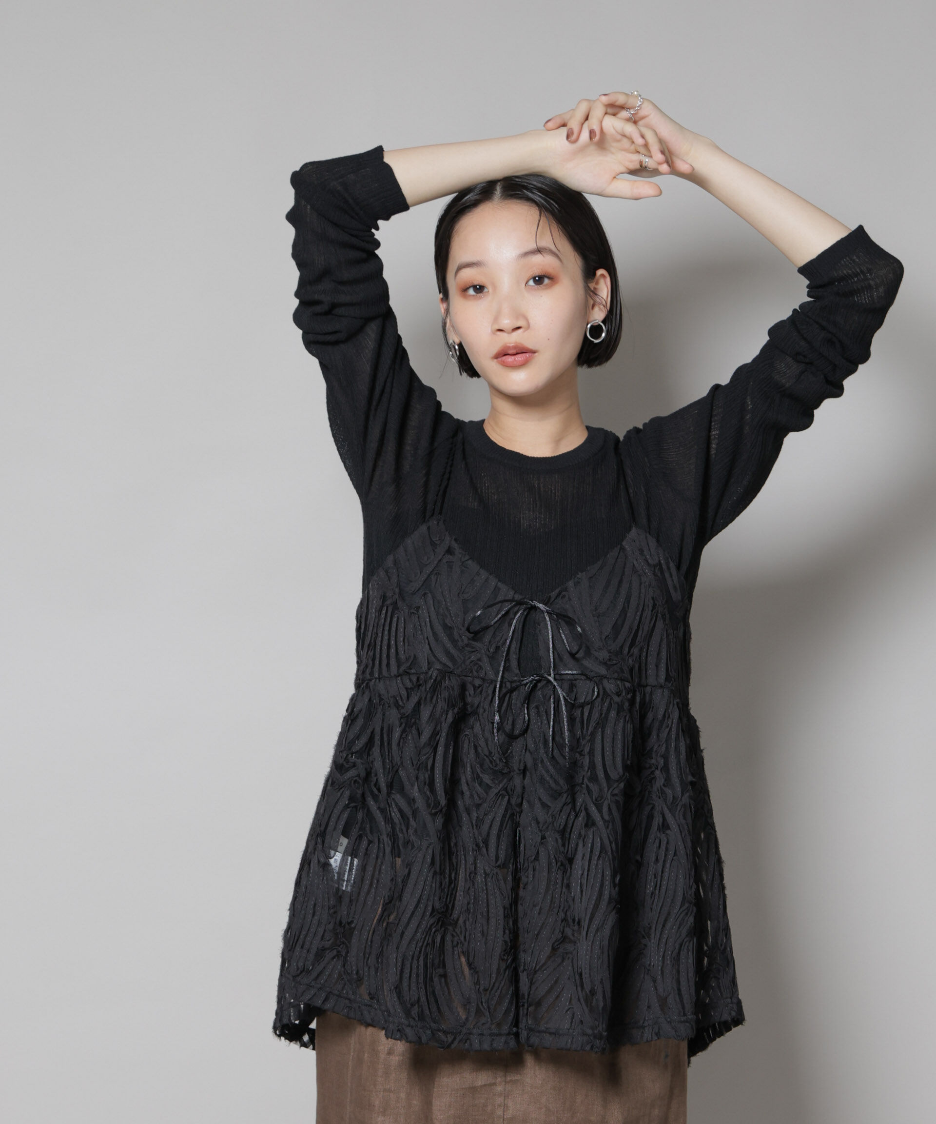 nano･universe「テープ刺繍チュール前後2wayキャミソールビスチェ(セットアップ可)」|シャツ・ブラウス|