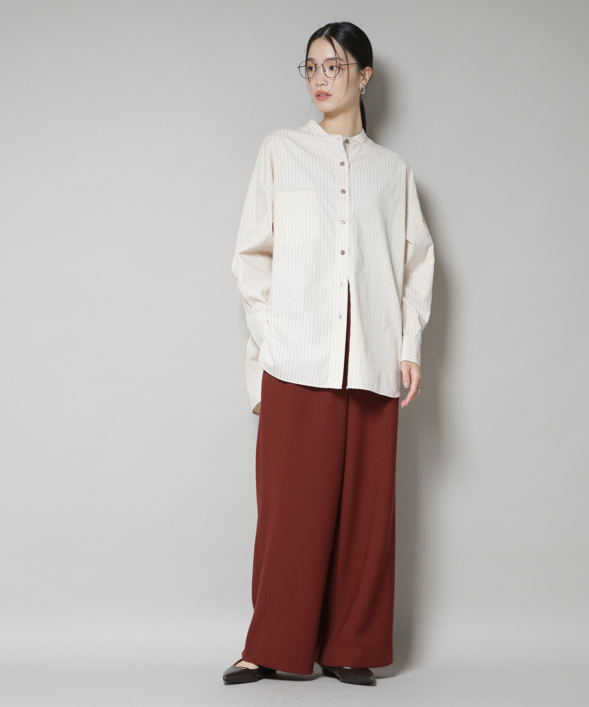 nano･universe「サイドタックカットジョーゼットパンツ」|チノ|