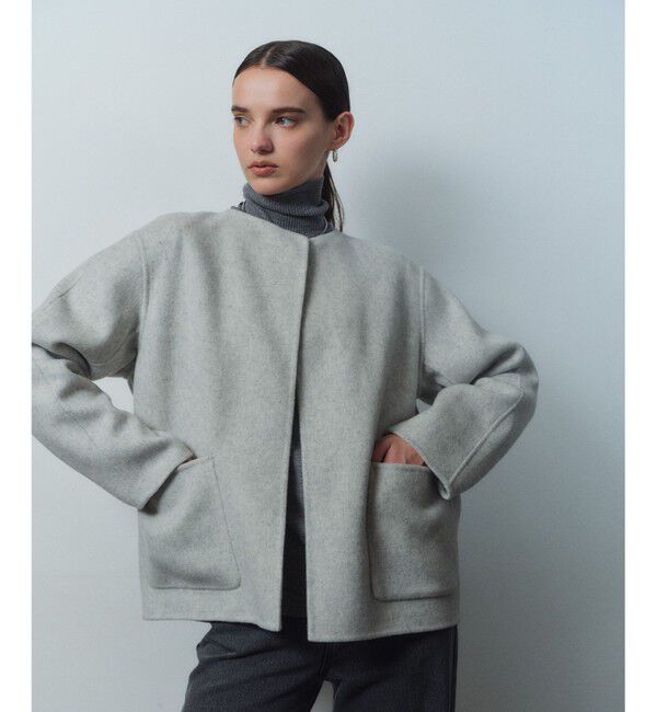 BEIGE,「【WEB限定】PAYSON / ウールリバーノーカラーショートコート」|ノーカラージャケット|