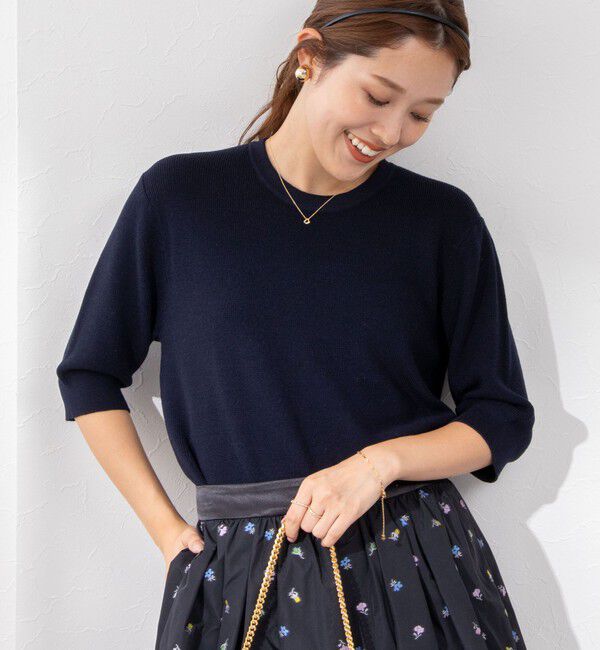 NOLLEY'S「《手洗い可能》ESPOIR 16G片畦5分袖プルオーバーニット」|ニット・セーター|