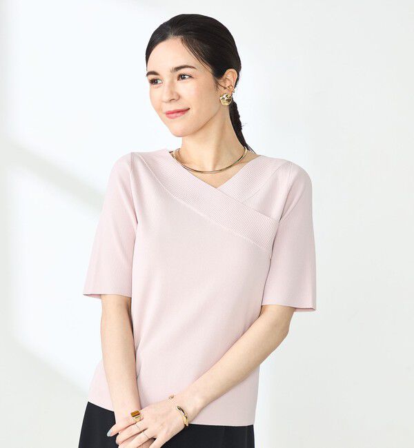 NOLLEY'S sophi「《手洗い可能》カシュクール風5分袖プルオーバーニット」|ニット・セーター|