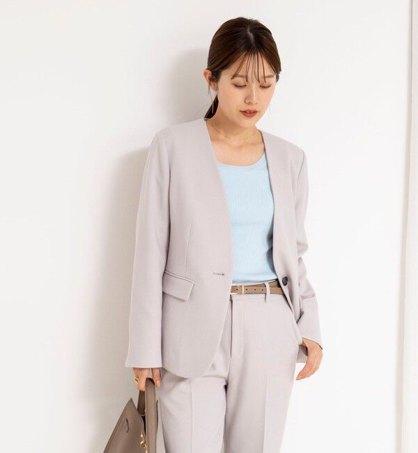 NOLLEY'S「《セットアップ対応》ウォッシャブルサージストレッチVネックジャケット」|ノーカラージャケット|