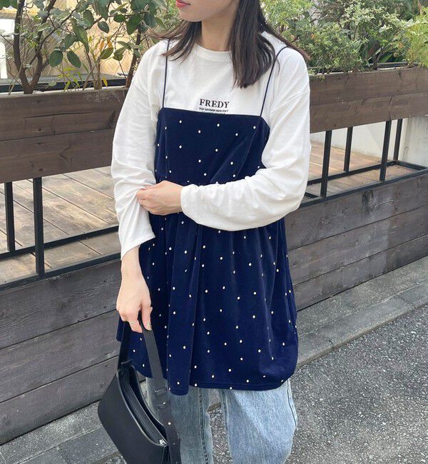 fredy emue「《セットアップ対応》ベロアドット刺繍キャミブラウス」|キャミソール|