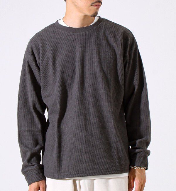 GLOSTER「【レイヤードに最適】起毛ワッフル 裾ドロストロンT」|Tシャツ・カットソー|チャコールグレー