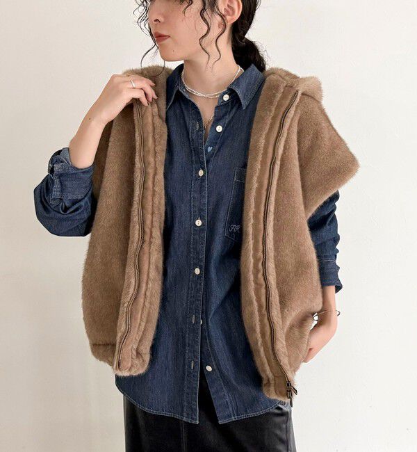 fredy emue「フェイクファーフードベスト」|ベスト・ジレ|