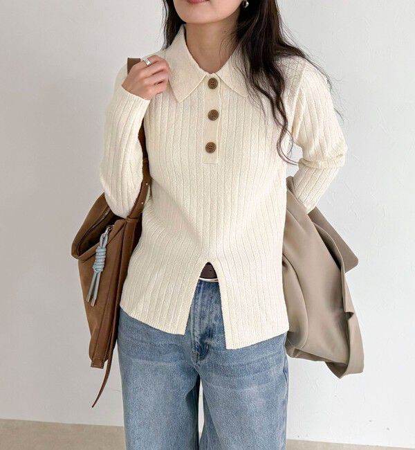 fredy emue「センタースリット衿付きプルオーバー」|ニット・セーター|