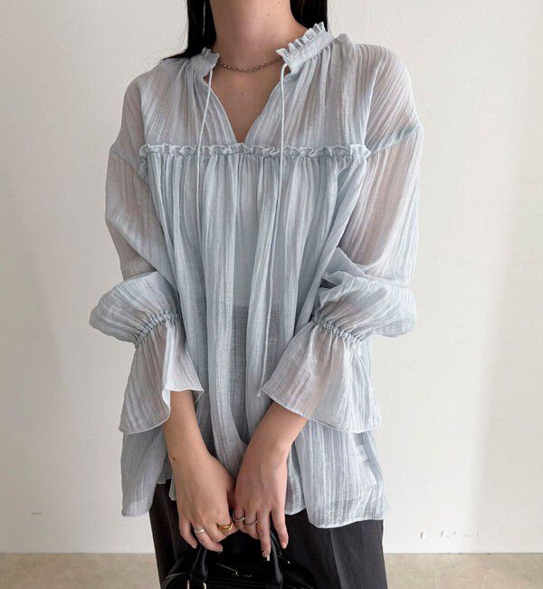 fredy emue「LINEN混シアー楊柳ブラウス」|シャツ・ブラウス|サックスブルー