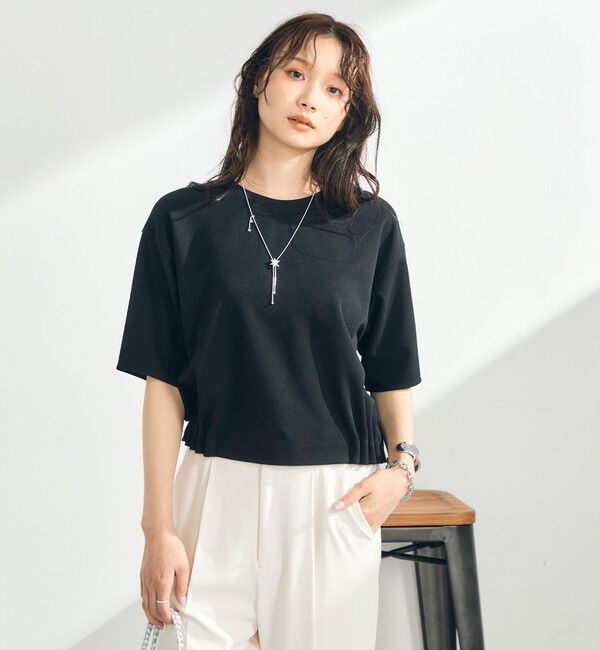 fredy emue「カットジョーゼット5分袖プルオーバー」|Tシャツ・カットソー|ブラック