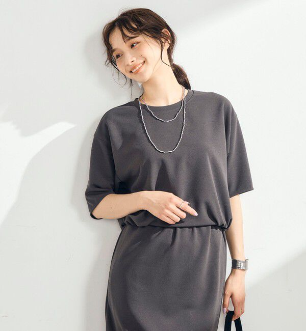 fredy emue「カットジョーゼット5分袖プルオーバー」|Tシャツ・カットソー|チャコールグレー