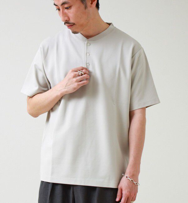 GLOSTER「【抗菌防臭】ポンチ素材 ヘンリーネックTシャツ」|Tシャツ・カットソー|グレーベージュ