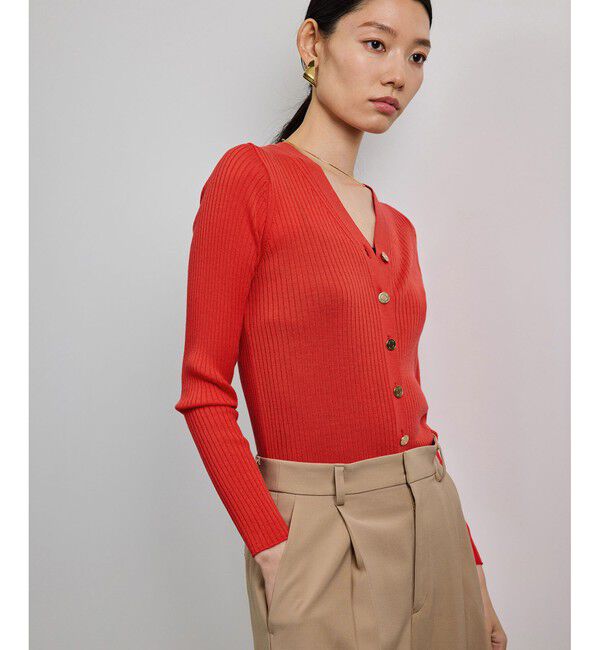 ROPE「ハイゲージワイドリブニットカーディガン」|カーディガン|レッド(60)