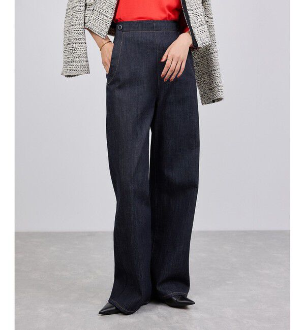 ROPE「ストレッチデニム セーラーパンツ/イージーケア」|デニム|ネイビー系(41)