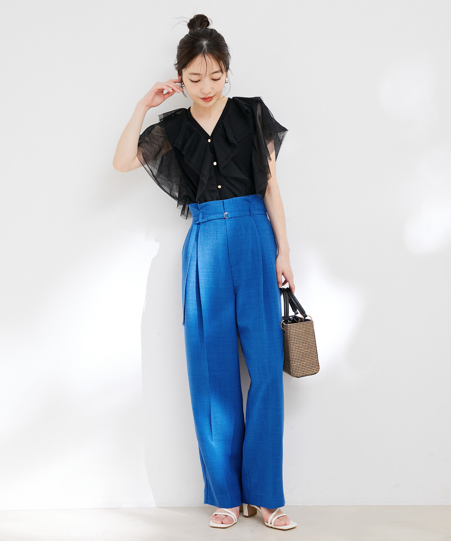 VIS「【接触冷感・洗える】美easy Dカンベルト付きワイドパンツ【セットアップ対応】」|スラックス|