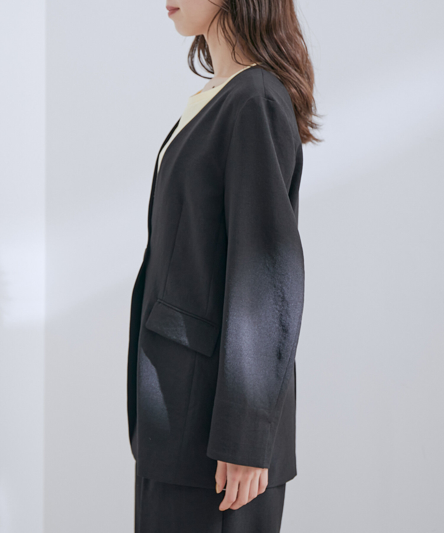 VIS「【洗える・接触冷感】美easyノーカラーVネックジャケット【セットアップ対応】」|ノーカラージャケット|