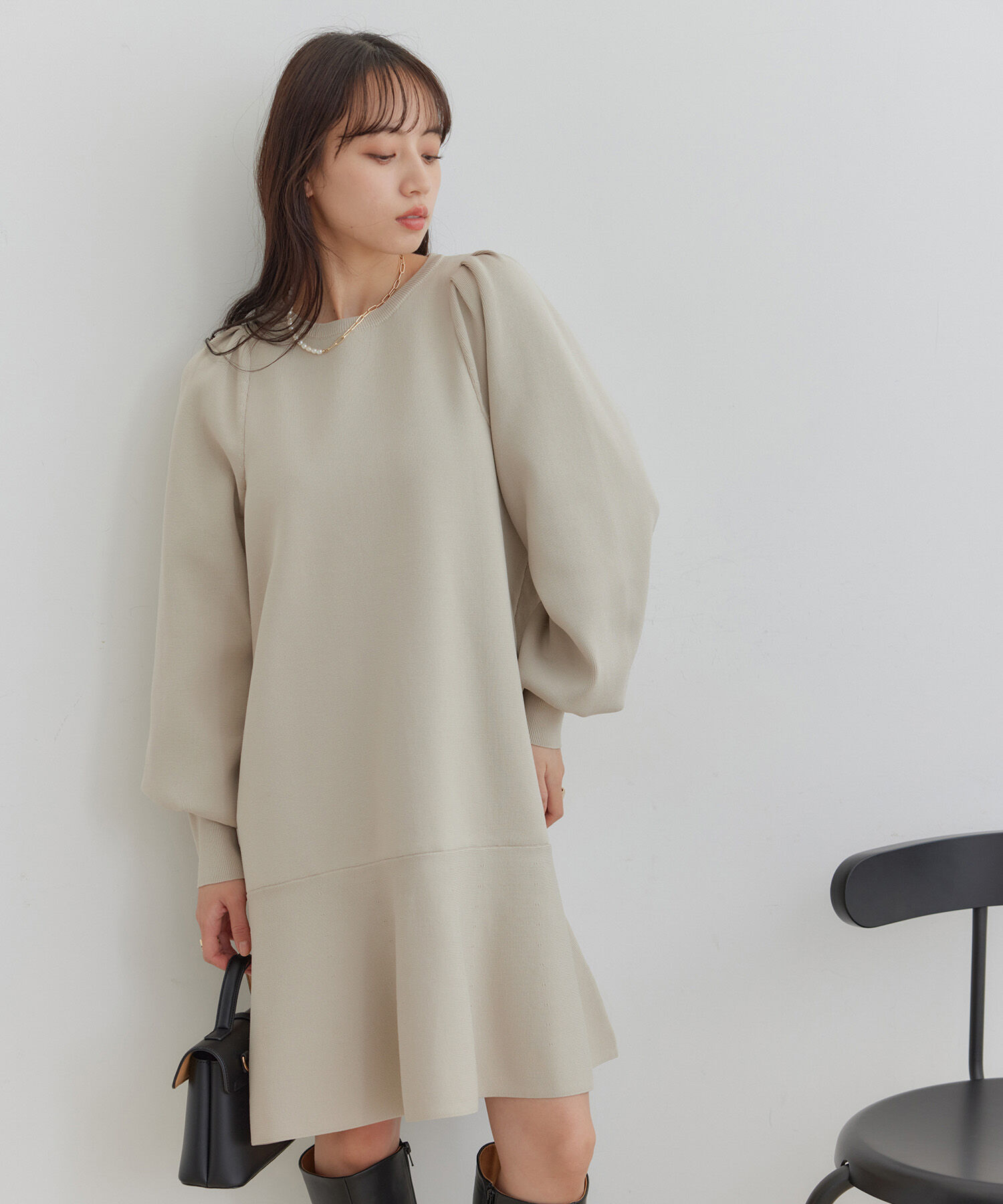 VIS「パフスリーブ切り替えミニフレアワンピース」|ワンピース|