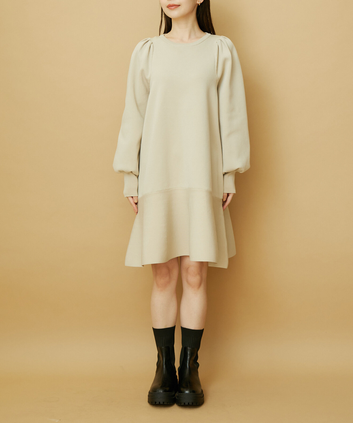 VIS「パフスリーブ切り替えミニフレアワンピース」|ワンピース|