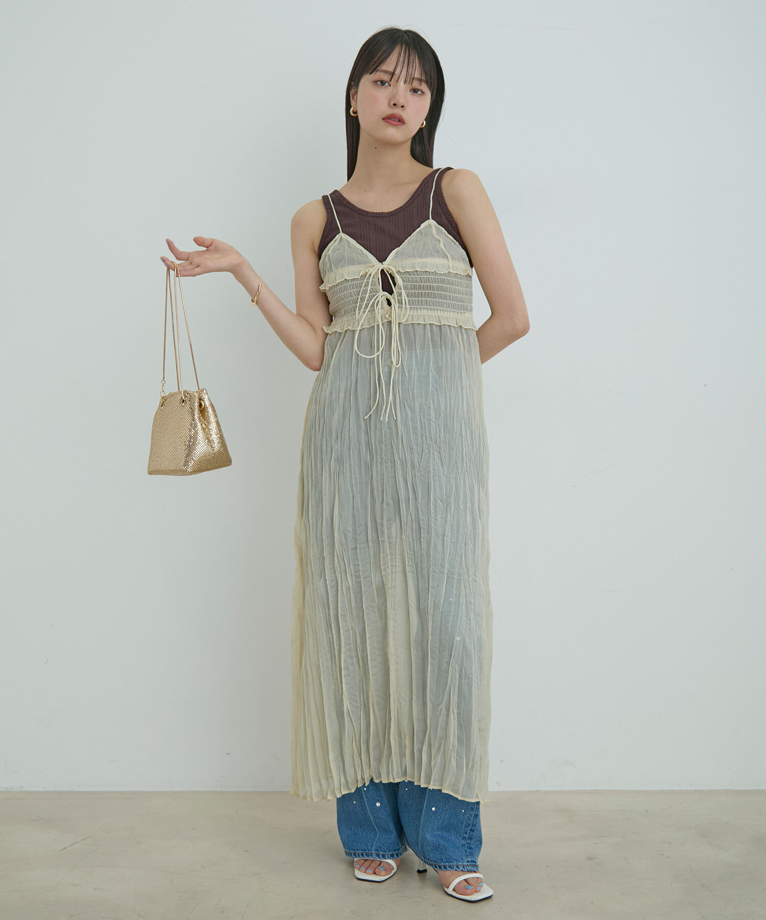 VIS「【SET】タンク付きシアーラメキャミワンピース【洗える】」|ワンピース|