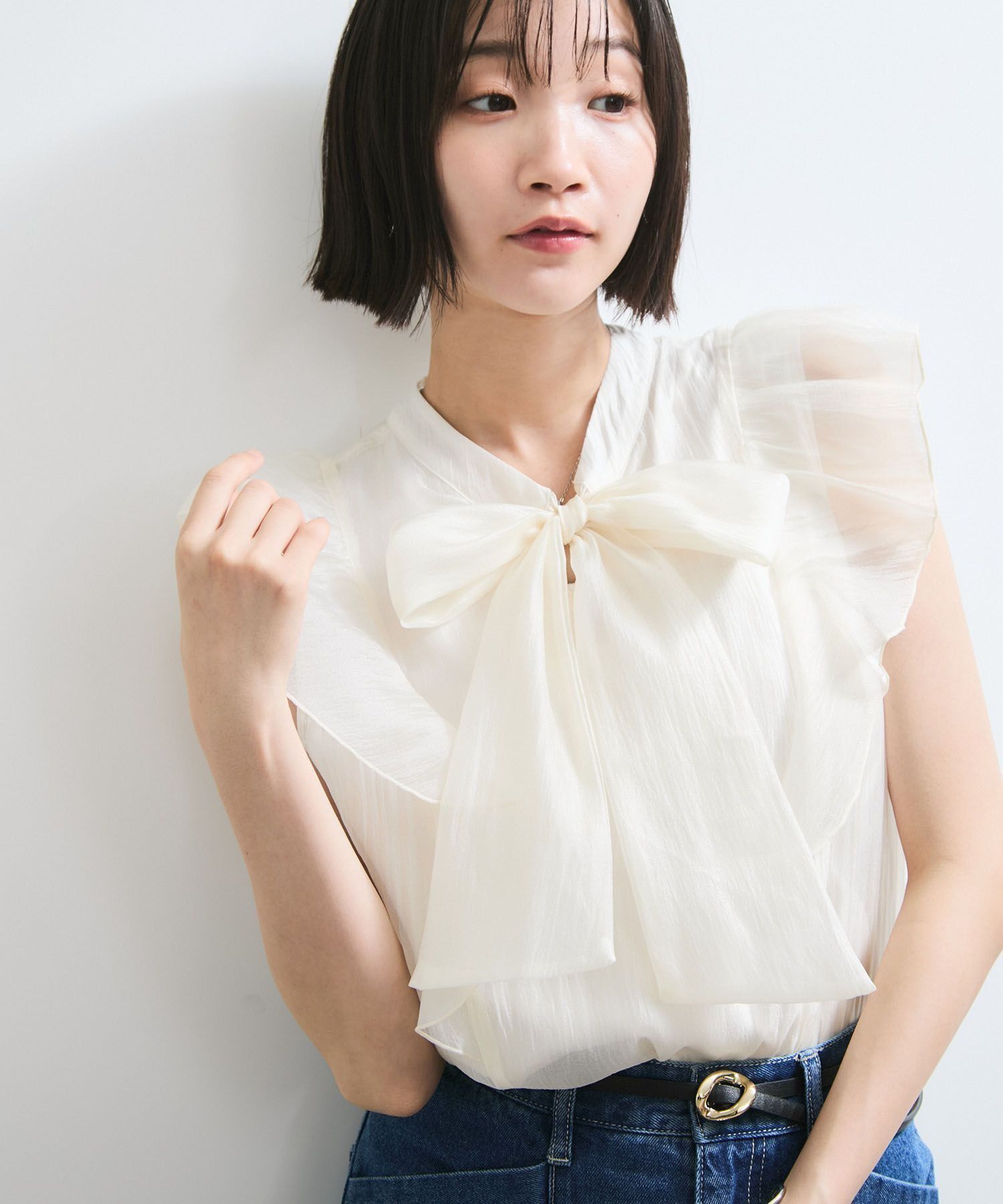 VIS「主役級！華やぎシアーシャイニーボウタイフリルブラウス【前後2WAY】【洗える】」|シャツ・ブラウス|キナリ(16)