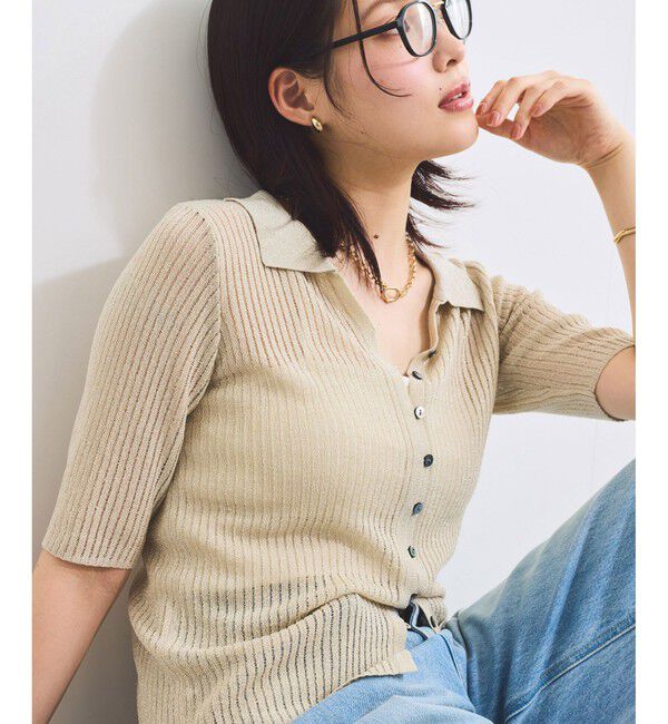 VIS「半袖サマーニットポロカーディガン」|ニット・セーター|