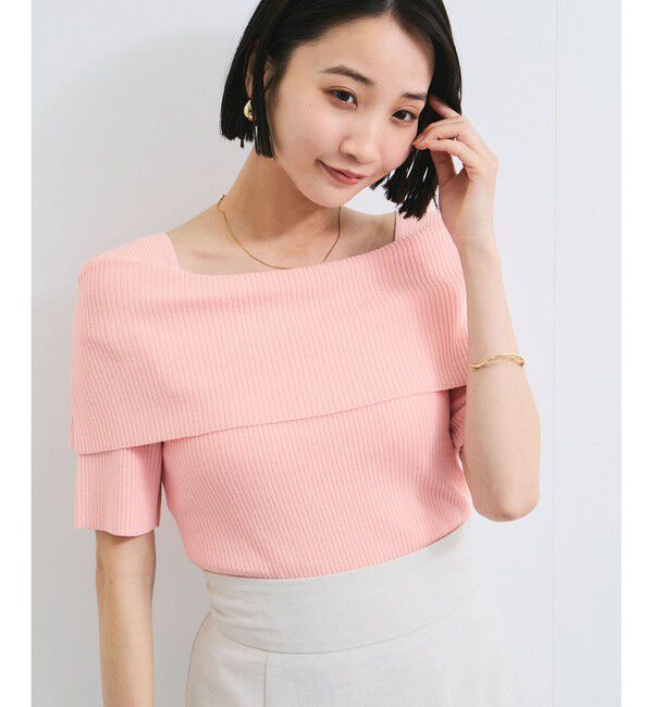 VIS「【アンチピリング/UVケア/洗える】オフショルハーフスリーブニット」|ニット・セーター|
