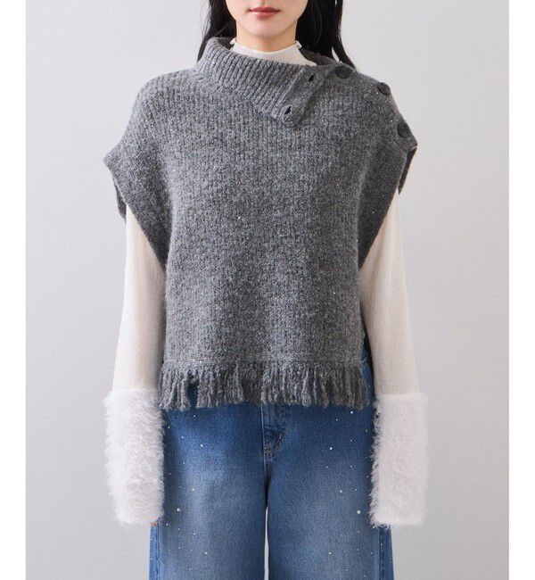 VIS「ボタンデザインポンチョベスト」|ベスト・ジレ|