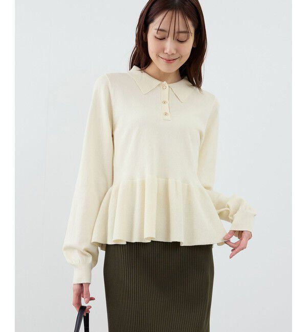 Rope&rsquo;Picnic「ペプラムポロカラーニット」|ニット・セーター|オフホワイト(15)