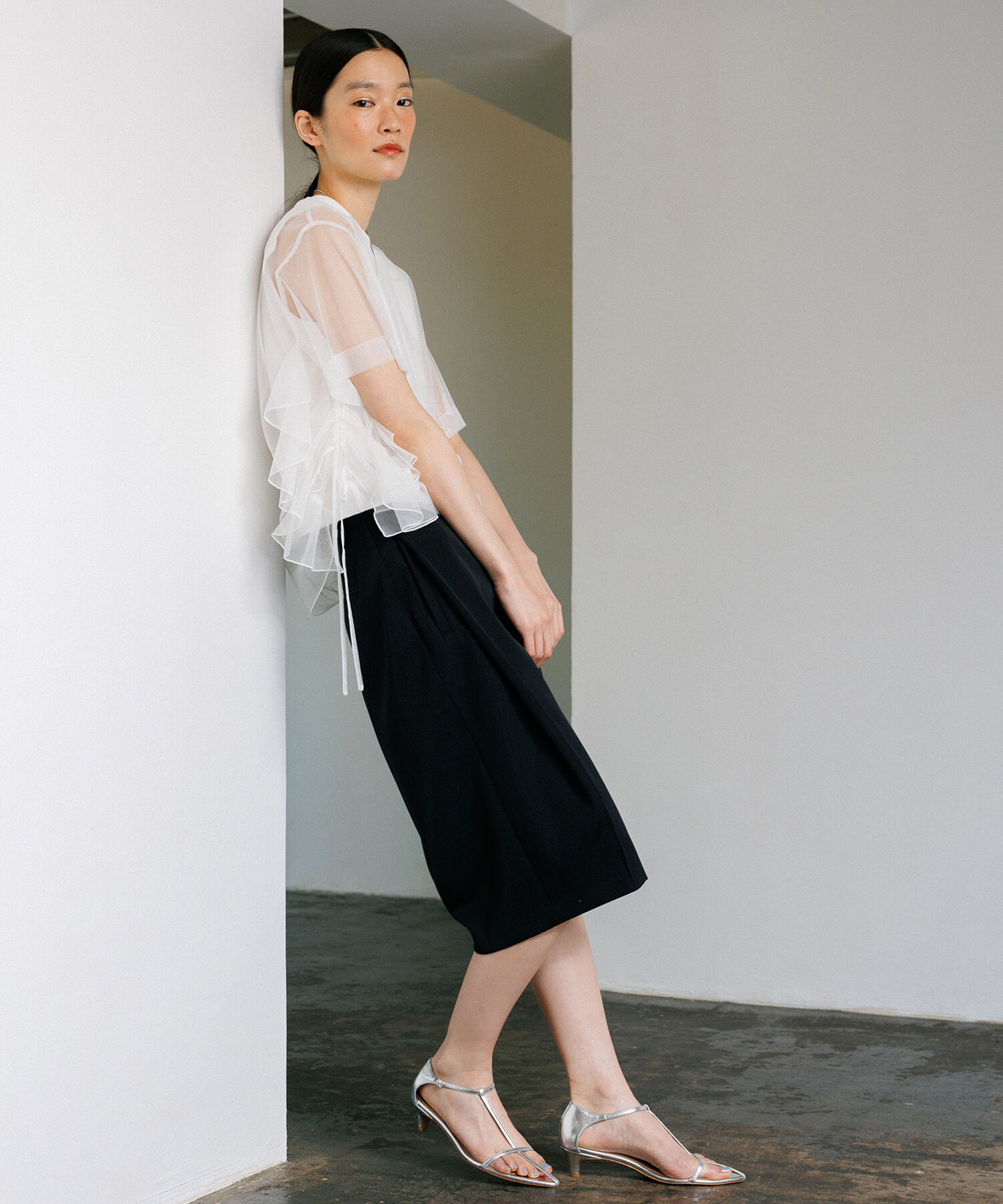 ADAM ET ROPE'「【再入荷・洗える・サステナブル】ギャザーチュールトップス」|その他|