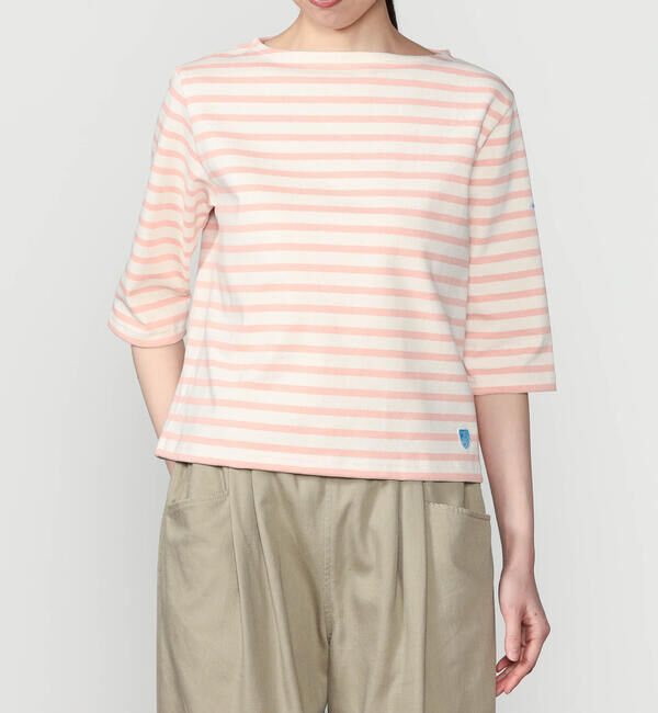 ORCIVAL「ORCIVAL | コットンロード ショートスリーブ ボートネックバスクシャツ WOMEN」|Tシャツ・カットソー|PINK系1