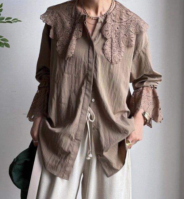  「レースカラーブラウス」|シャツ・ブラウス|ベージュ