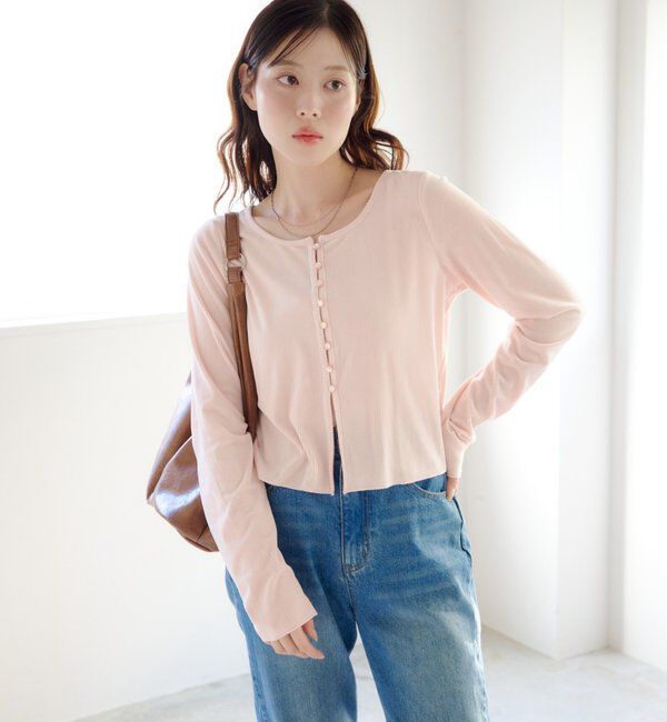 「カットベロアボタンカーディガン」|Tシャツ・カットソー|ピンク