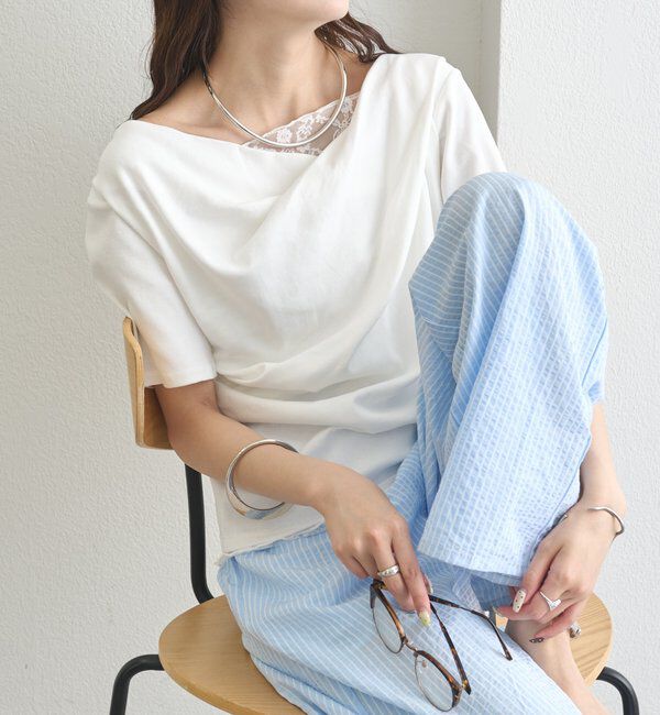 「レースドッキングオフショル半袖Tシャツ」|Tシャツ・カットソー|