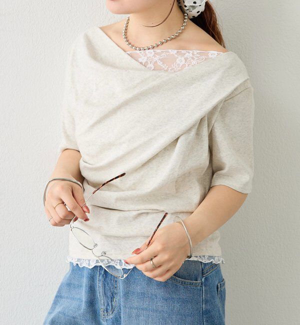  「レースドッキングオフショル半袖Tシャツ」|Tシャツ・カットソー|