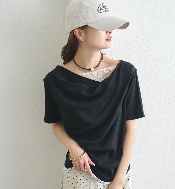  「レースドッキングオフショル半袖Tシャツ」|Tシャツ・カットソー|