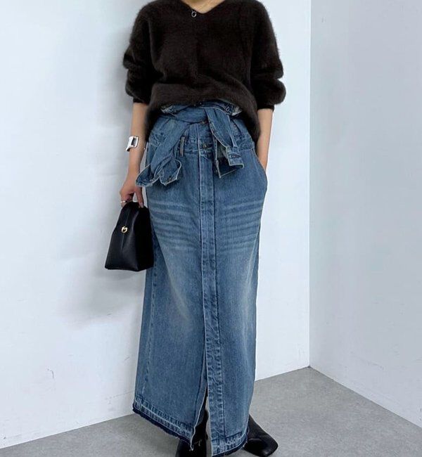  「ノーカラーデニムワンピース」|ワンピース|