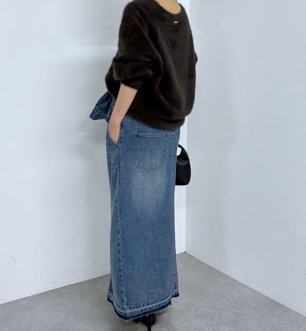  「ノーカラーデニムワンピース」|ワンピース|