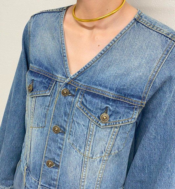  「ノーカラーデニムワンピース」|ワンピース|