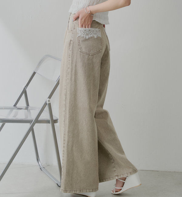  「ポケットレースワイドデニム」|デニム|