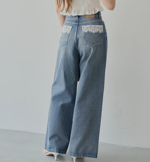 「ポケットレースワイドデニム」|デニム|